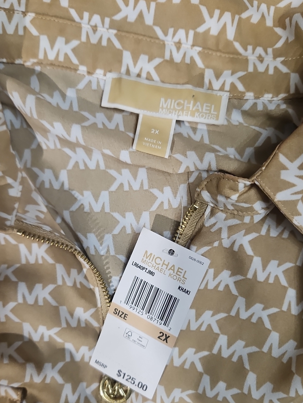 Michael Kors Tan/Khaki and White Logo Half-Zip Shirt - Picture 3 of 7